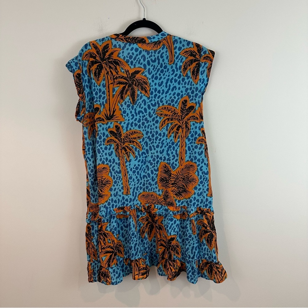 True Destinations Cheetah Palm Tree Print Bohemian Mini Dress Size Large - Picture 7 of 7